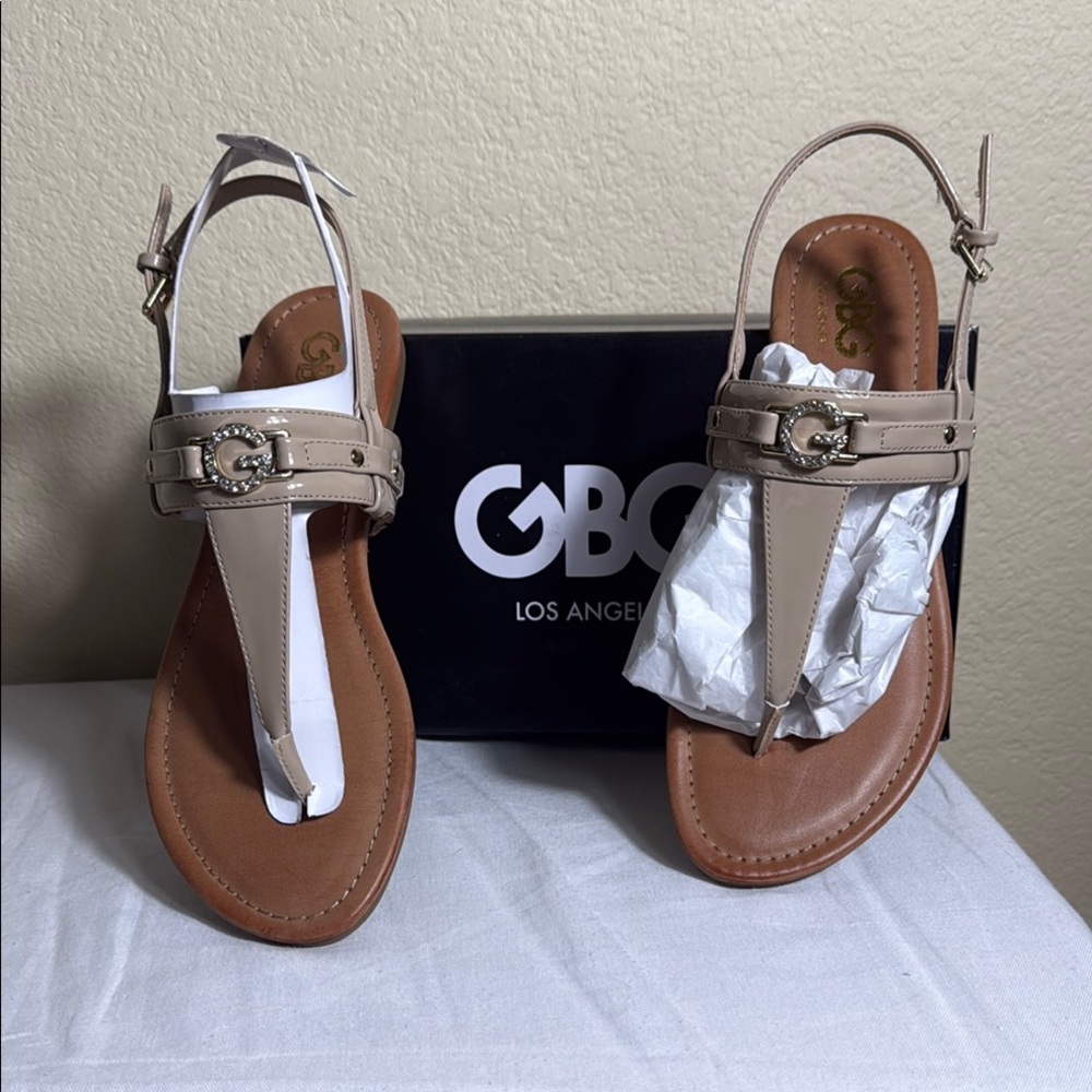 G by Guess Tan and Brown Sandals with Minimalist Design Leedia